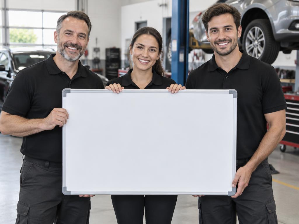 Team holding a whiteboard